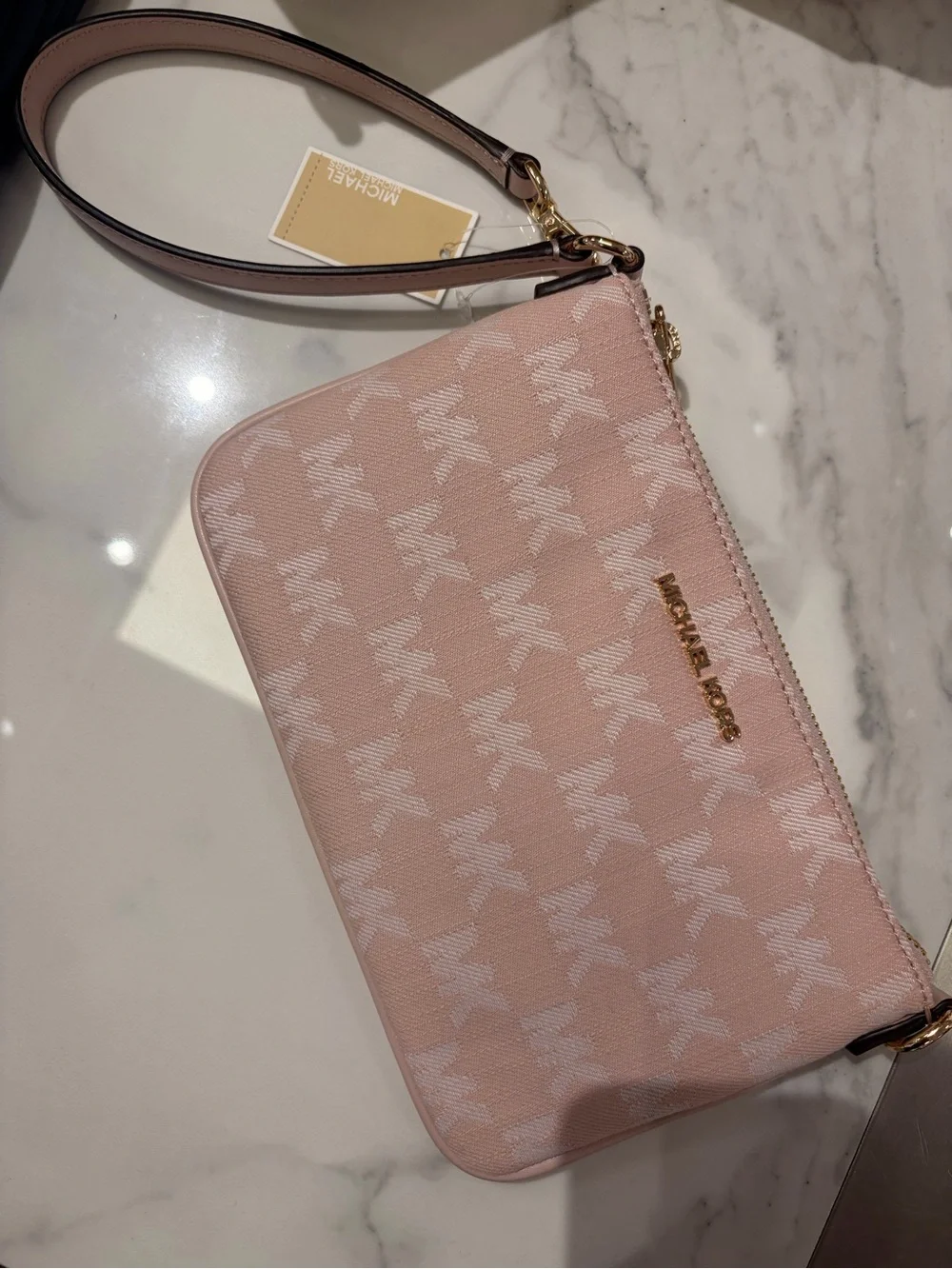 Michael Kors Signature Wristlet Clutch signature logo pink / brown/green